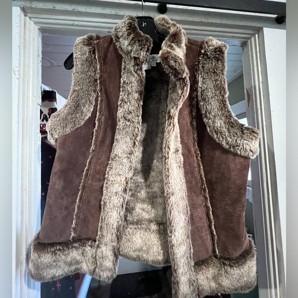 Vintage Suede & Faux Fur Vest.  Large